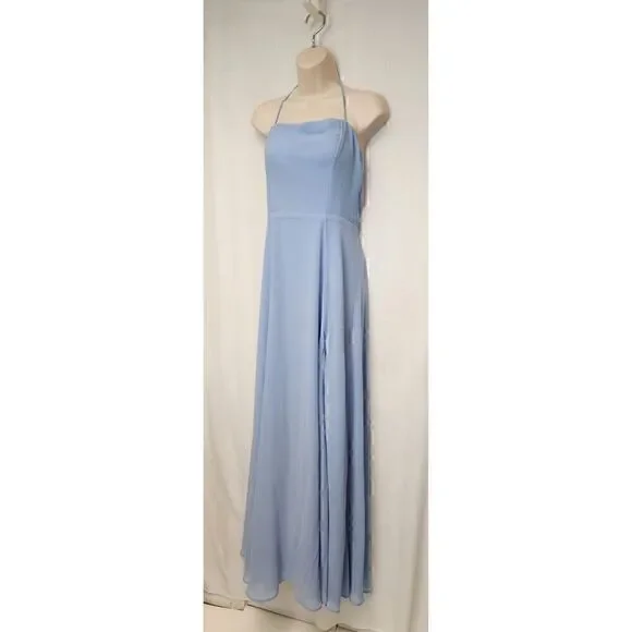 Speechless Women's Halter Chiffon Maxi Blue Dress Size 11 - Picture 6 of 8